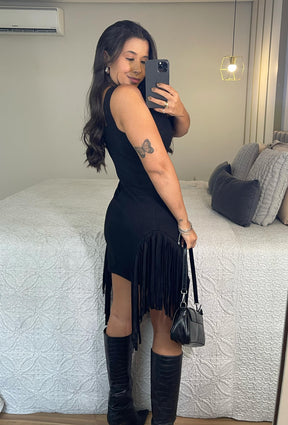 Vestido Yas – Suede Franjas Decote