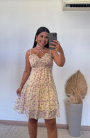 Vestido Ingrid - Amarração no Pescoço e Estampa Floral