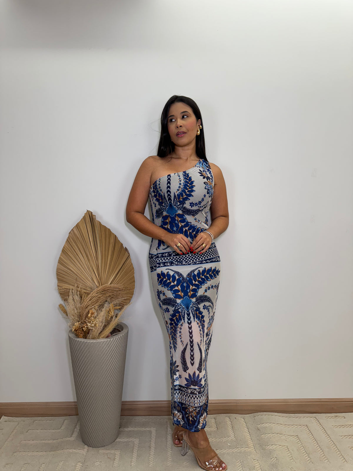 Vestido Antonia Estampado | Detalhe Ombro Só