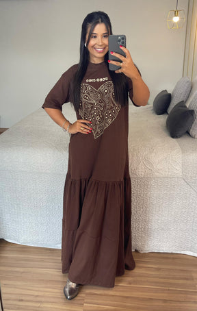 Vestido Boho - Malha Meia Manga