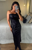 Vestido Midi Couro Fake