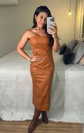 Vestido Midi Couro Fake