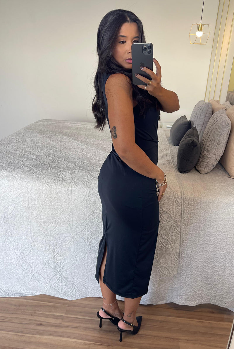 Vestido Midi Drapeado- Tecido Suplex Duplo