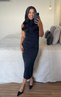 Vestido Midi Drapeado- Tecido Suplex Duplo