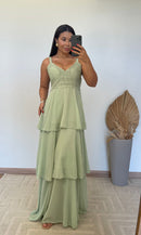 Vestido Dulce - Vestido Detalhes em Renda e Camadas Chiffon