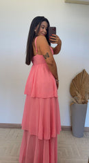 Vestido Dulce - Vestido Detalhes em Renda e Camadas Chiffon