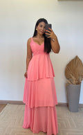 Vestido Dulce - Vestido Detalhes em Renda e Camadas Chiffon