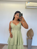 Vestido Dulce - Vestido Detalhes em Renda e Camadas Chiffon