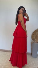 Vestido Dulce - Vestido Detalhes em Renda e Camadas Chiffon