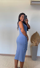 Vestido Lurian Regata -Canelado com  Fenda