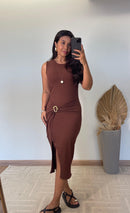 Vestido Lurian Regata -Canelado com  Fenda