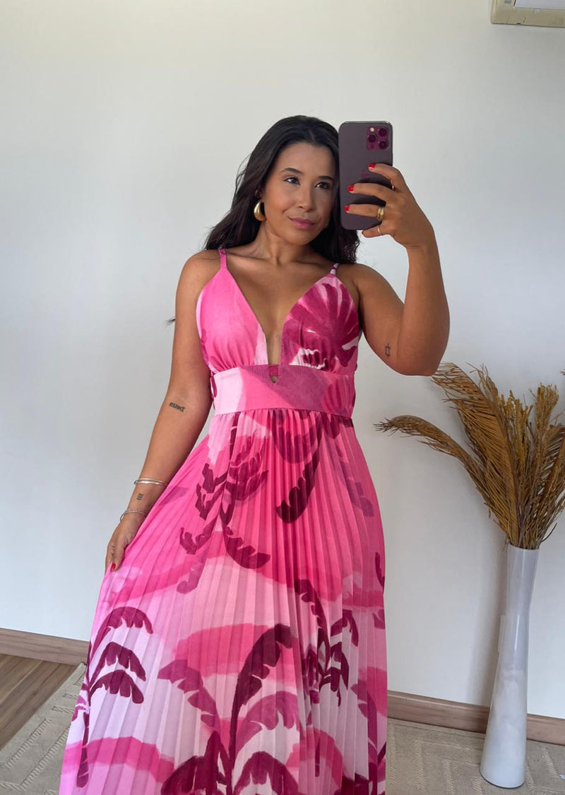 Vestido Isla -Crepinho Plissado Estampado