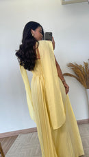 Vestido Elisa -Crepinho Seda com Saia Plissada