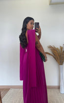 Vestido Elisa -Crepinho Seda com Saia Plissada