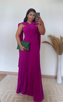 Vestido Elisa -Crepinho Seda com Saia Plissada