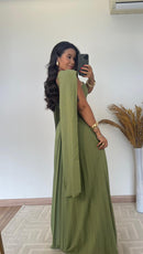 Vestido Elisa -Crepinho Seda com Saia Plissada