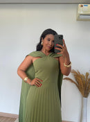 Vestido Elisa -Crepinho Seda com Saia Plissada