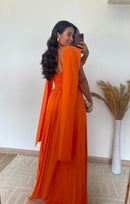 Vestido Elisa -Crepinho Seda com Saia Plissada