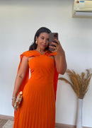 Vestido Elisa -Crepinho Seda com Saia Plissada