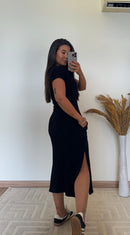 Vestido Lídia – Canelado Premium com Fenda Lateral