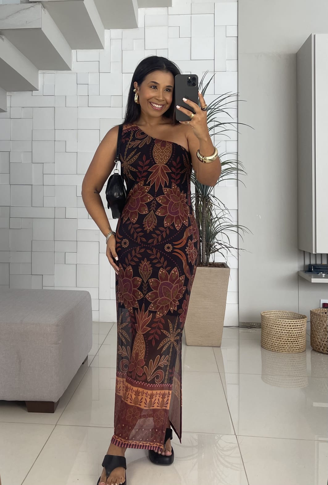 Vestido Antonia Estampado | Detalhe Ombro Só