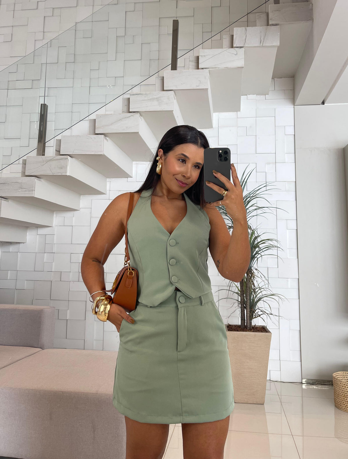 Conjunto Mavie -Alfaiataria com Saia Shorts