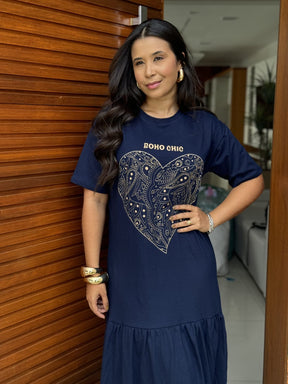 Vestido Boho - Malha Meia Manga
