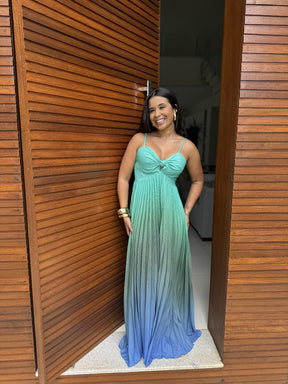Vestido Thay Degradê - Crepinho Saia Plissada