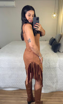 Vestido Yas – Suede Franjas Decote