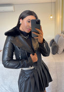 Jaqueta Couro -Gola Pelos Removível