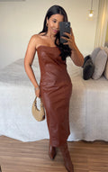 Vestido Midi Couro Fake