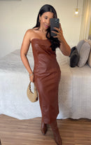 Vestido Midi Couro Fake