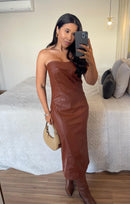 Vestido Midi Couro Fake