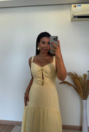 Vestido Serena -  Longo Viscose com Bojo e Detalhes Dourados