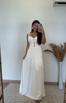 Vestido Serena -  Longo Viscose com Bojo e Detalhes Dourados