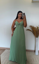 Vestido Thay Liso - Crepinho Plissado Liso