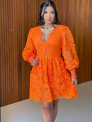 Vestido Luisa - Vestido Curto Manga Longa Renda Guipir