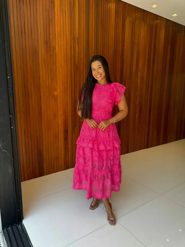 Vestido Bella - Vestido Midi Renda Guipir